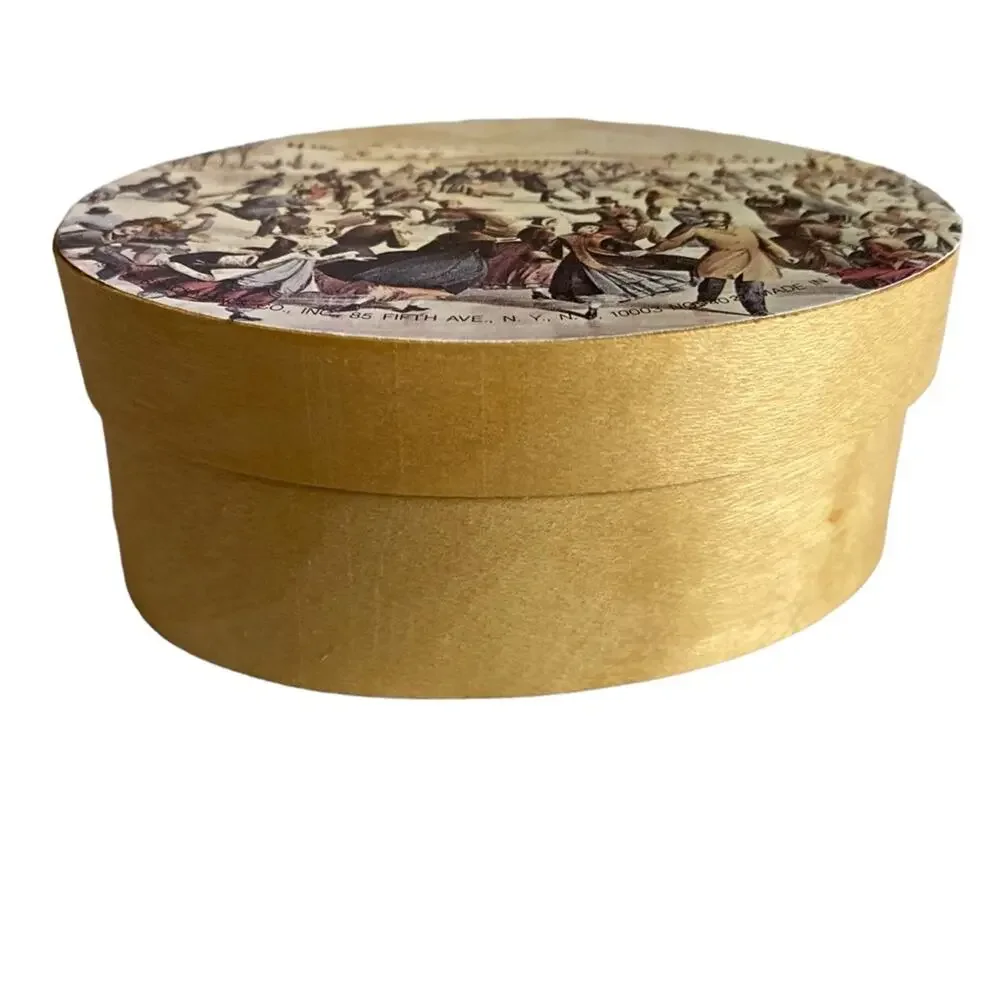 Vintage Shackman Wooden Oval Gift Box Currier & Ives Central Park Skating READ